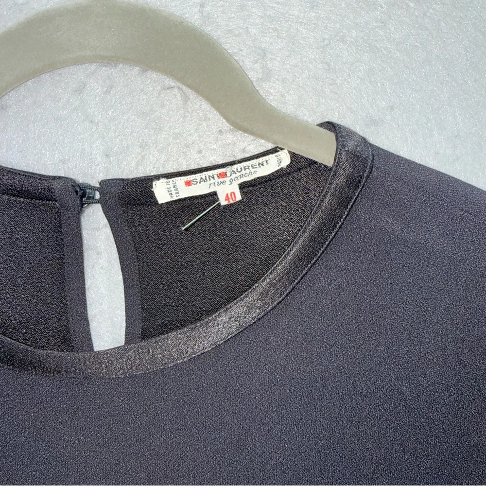 Yves Saint Laurent Rive Gauche Vintage women Crepe silk blend blouse black top M - Picture 2 of 7